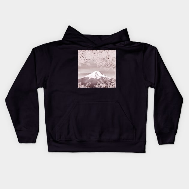 Cherry blossom branch on Fuji Mountain landscape. Watercolor spring Sakura blooming trees. Kids Hoodie by likapix